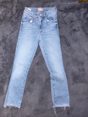 MOTHER Light Blue High-Rise Cropped Straight Jeans